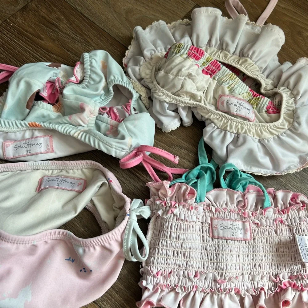 sweethoney Lot 5pc Bikini Tops Bottoms Floral Smocked 2/3T